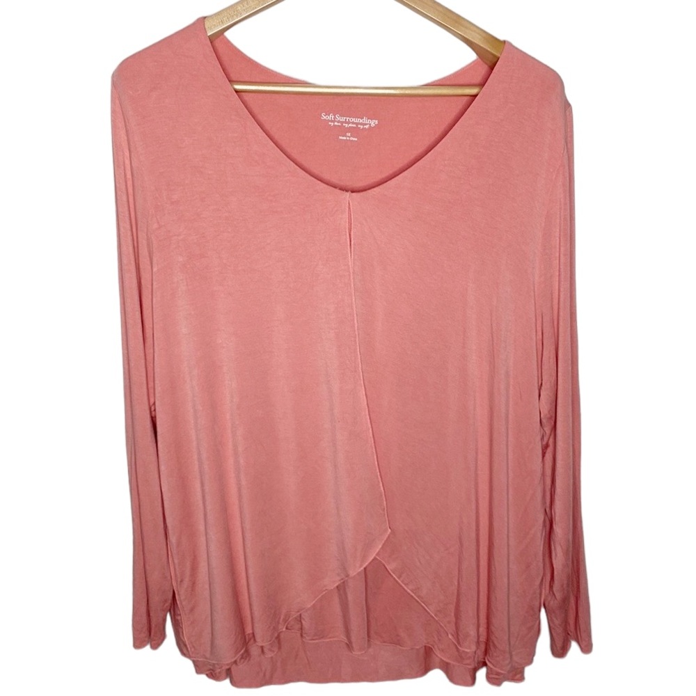 Soft Surroundings soft coral drapey layered stretch jersey knit blouse size 1X